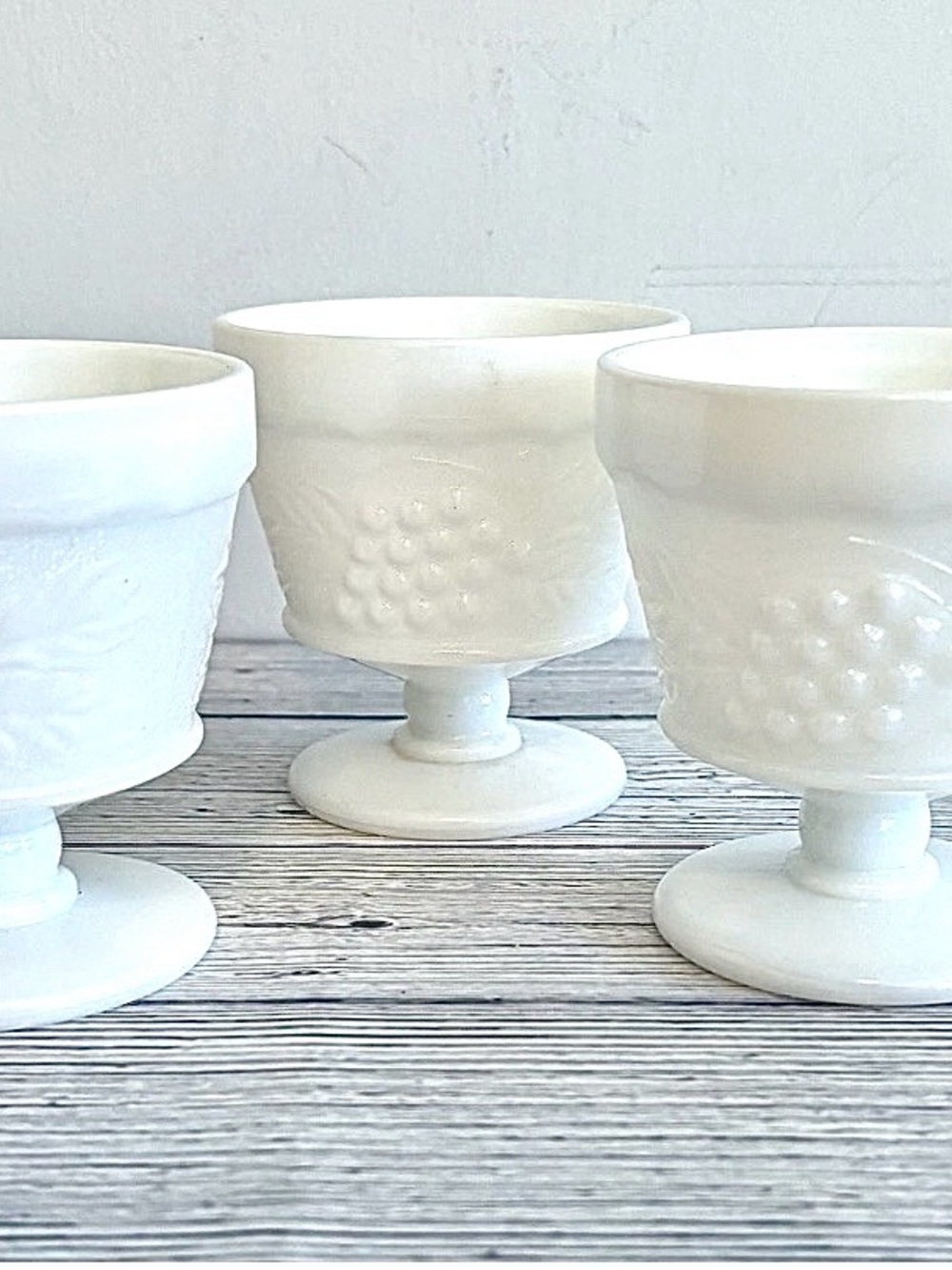 Vintage Milk Glass Grape Pedestal Dessert Cups Set of 3